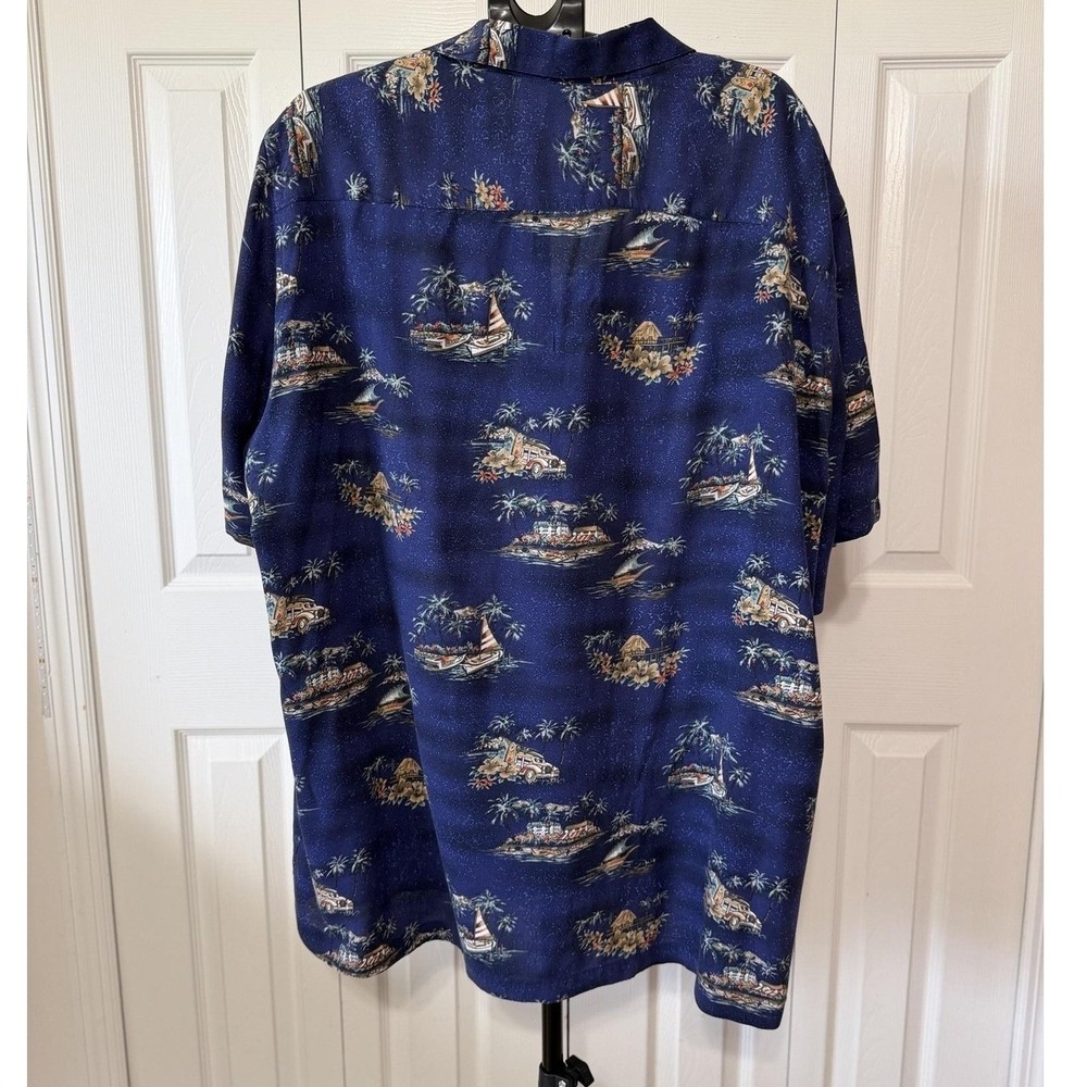 David Taylor Shirt Mens 2XL Blue Hawaiian Sailboat Short Sleeve Button Up Casual